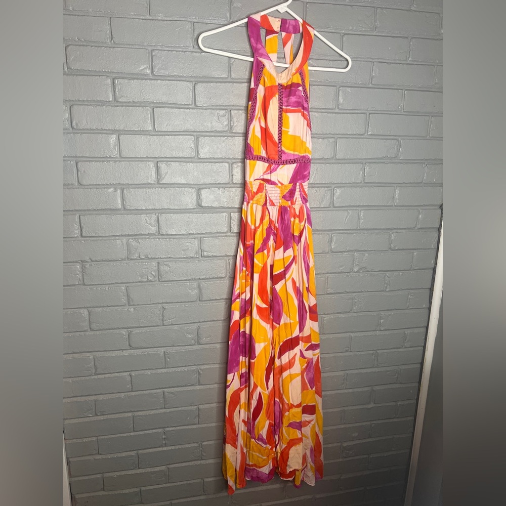 Abel The Label Australia Long Dress Summer Purple Print -Tropical Size Small